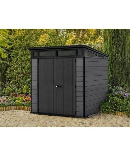 Keter Artisan 7x7 ft Pent Grey Plastic 2 door Shed with floor & 1 window