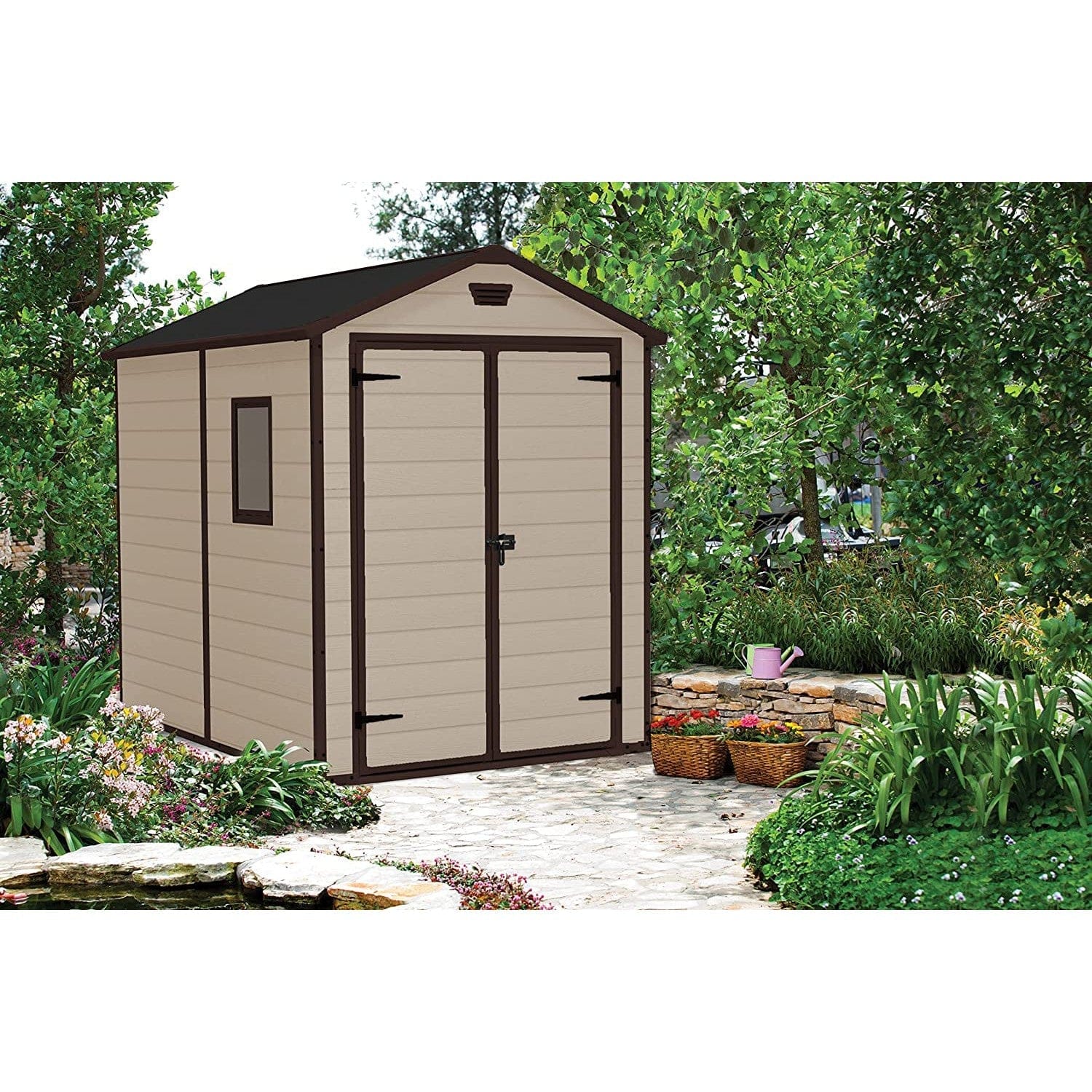 Keter 6′ x 8′ Manor Plastic Garden Storage Shed – Beige - Image 6